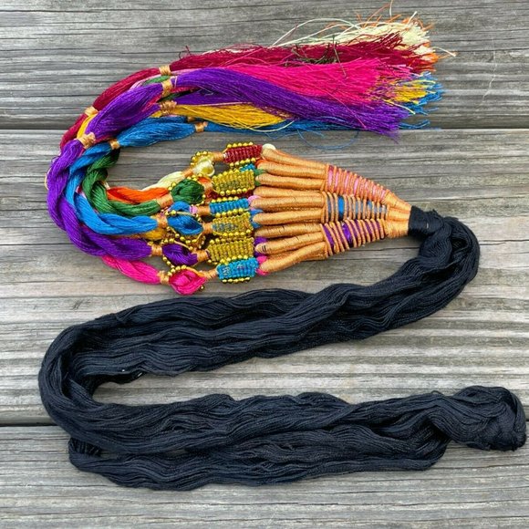 Paranda Hair Accessory Black with Multi color Traditional Hair Paranda Lot of 2 main image 12